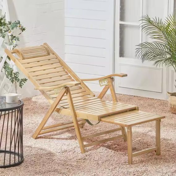 Záhradné polohovacie kreslo, prírodná, bambus, URSEL