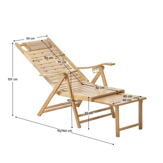 Záhradné polohovacie kreslo, prírodná, bambus, URSEL