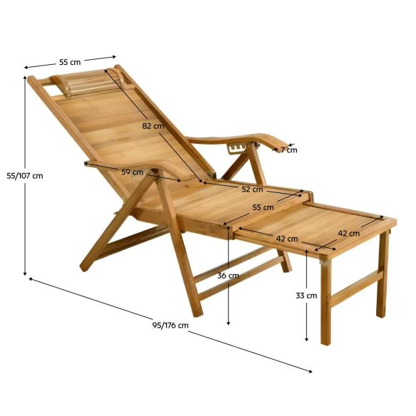 Záhradné polohovacie kreslo, prírodná, bambus, VARDON