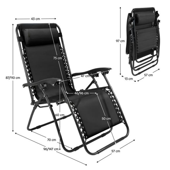 Záhradné polohovacie kreslo, čierna, GERALD NEW
