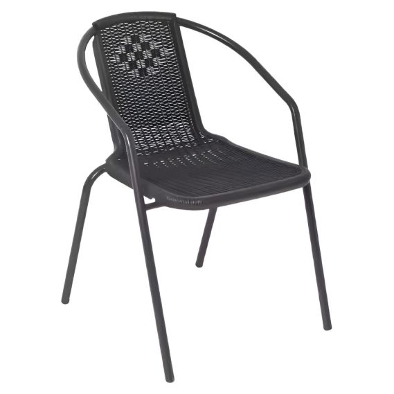 Záhradná stohovateľná stolička, čierna, oceľ/plast, FRENY