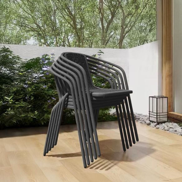 Záhradná stohovateľná stolička, čierna, oceľ/plast, FRENY