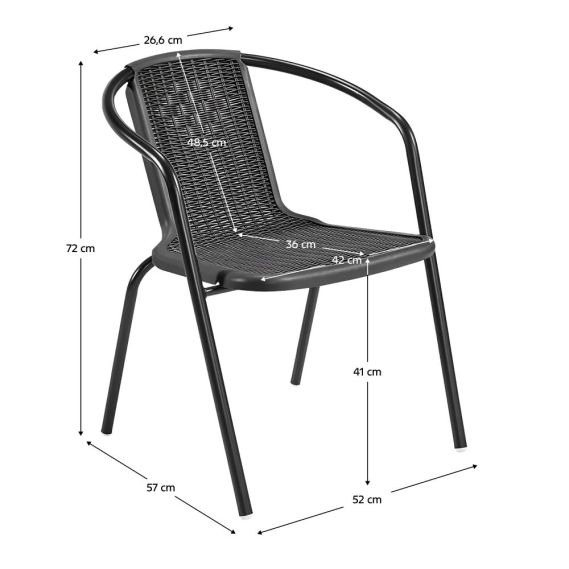 Záhradná stohovateľná stolička, čierna, oceľ/plast, FRENY