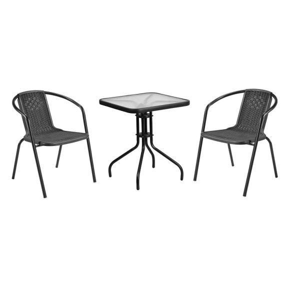 Záhradná stohovateľná stolička, čierna, oceľ/plast, FRENY