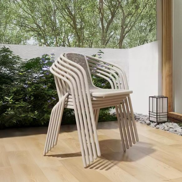 Záhradná stohovateľná stolička, champagne, oceľ/plast, FRENY