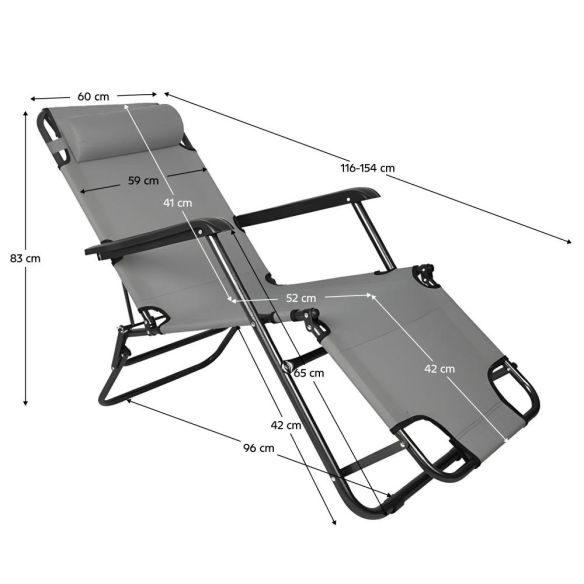 Záhradné polohovacie kreslo, sivá, REGED