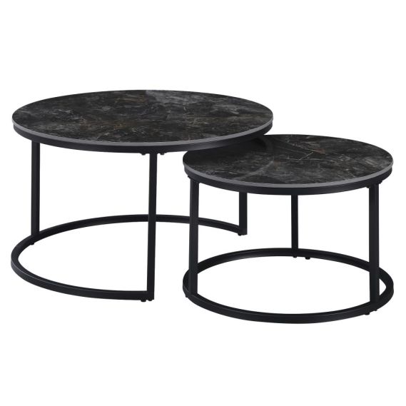 Konferenčné stolíky, set 2 ks, čierny mramor/čierna oceľ, LASTRO
