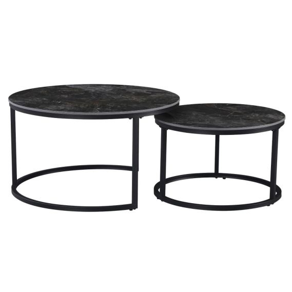 Konferenčné stolíky, set 2 ks, čierny mramor/čierna oceľ, LASTRO