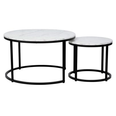 Konferenčné stolíky, set 2 ks, biela/čierna, CIRKO