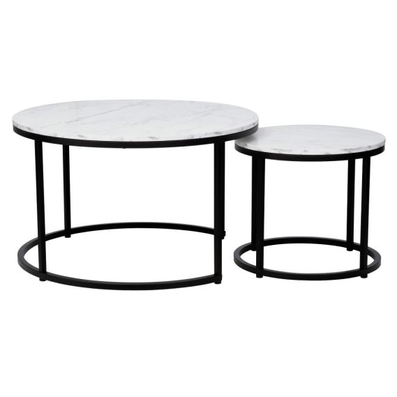 Konferenčné stolíky, set 2 ks, biela/čierna, CIRKO