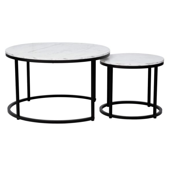 Konferenčné stolíky, set 2 ks, biela/čierna, CIRKO