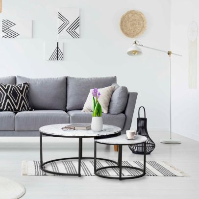 Konferenčné stolíky, set 2 ks, biela/čierna, CIRKO 2