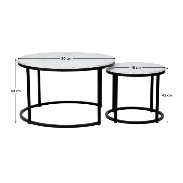Konferenčné stolíky, set 2 ks, biela/čierna, CIRKO