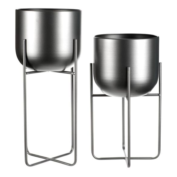 Set 2 kovových interiérových stojanov na kvety, kruhové, antracitový satin