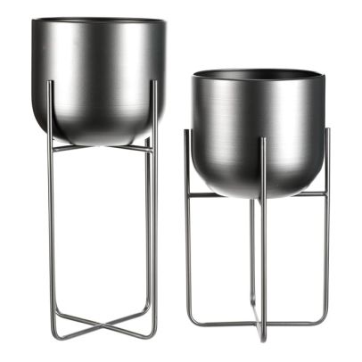 Set 2 kovových interiérových stojanov na kvety, kruhové, antracitový satin 2