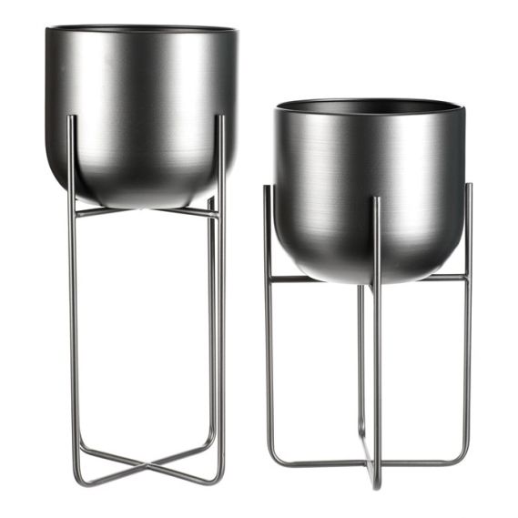 Set 2 kovových interiérových stojanov na kvety, kruhové, antracitový satin