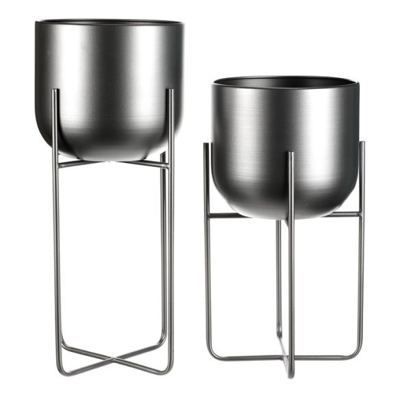 Set 2 kovových interiérových stojanov na kvety, kruhové, antracitový satin