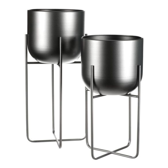 Set 2 kovových interiérových stojanov na kvety, kruhové, antracitový satin