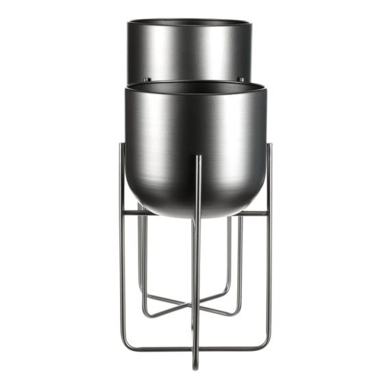 Set 2 kovových interiérových stojanov na kvety, kruhové, antracitový satin