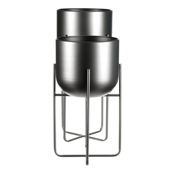 Set 2 kovových interiérových stojanov na kvety, kruhové, antracitový satin