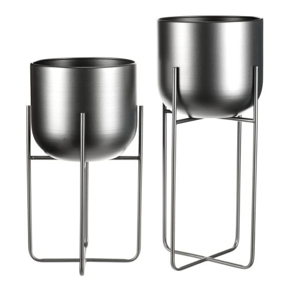 Set 2 kovových interiérových stojanov na kvety, kruhové, antracitový satin