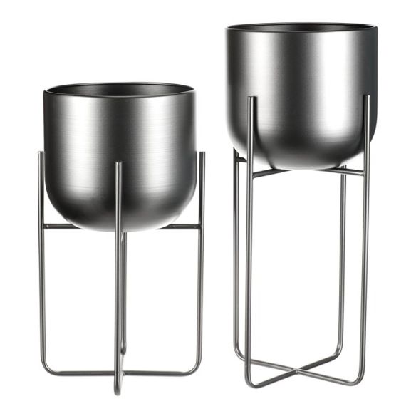 Set 2 kovových interiérových stojanov na kvety, kruhové, antracitový satin