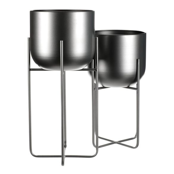 Set 2 kovových interiérových stojanov na kvety, kruhové, antracitový satin