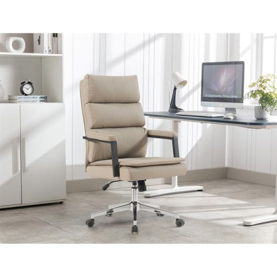 Kancelárske kreslo, hojdací mechanizmus, béžová ekokoža, KA-D8104 SIL