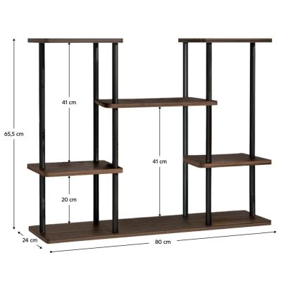 Kovový stojan na kvety, čierna/rustikálne drevo, LEDER 2