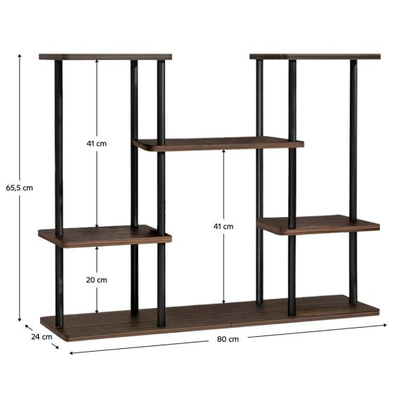 Kovový stojan na kvety, čierna/rustikálne drevo, LEDER