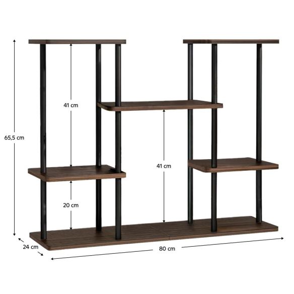 Kovový stojan na kvety, čierna/rustikálne drevo, LEDER