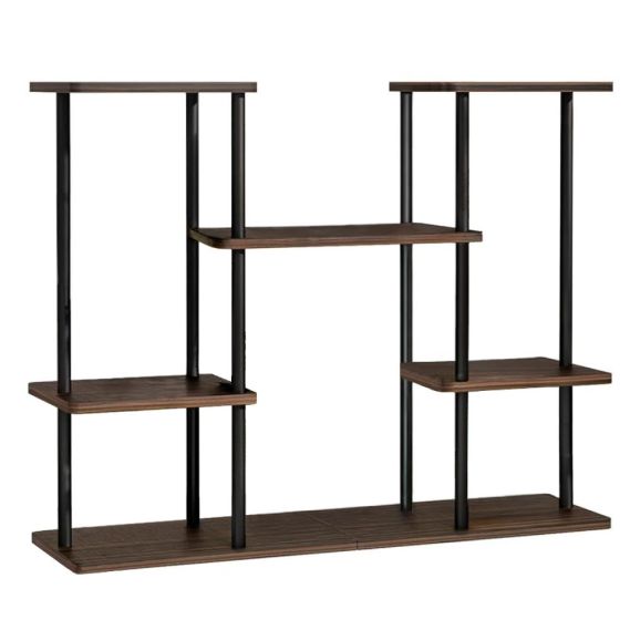 Kovový stojan na kvety, čierna/rustikálne drevo, LEDER