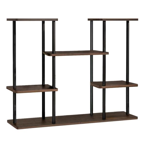 Kovový stojan na kvety, čierna/rustikálne drevo, LEDER