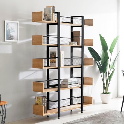 5-policový regál, dub/čierna, KILIS NEW TYP 2 2