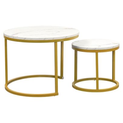 Konferenčné stolíky, set 2 ks, zlatá/imitácia mramoru, DAMON