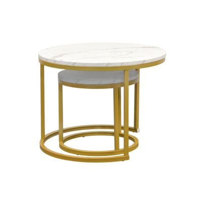 Konferenčné stolíky, set 2 ks, zlatá/imitácia mramoru, DAMON 2