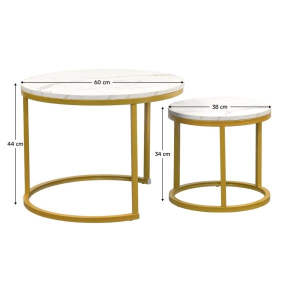 Konferenčné stolíky, set 2 ks, zlatá/imitácia mramoru, DAMON