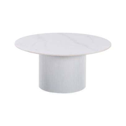 Konferenčný stolík, biely mramor/MDF, priemer 80 cm, MAHIR TYP 1