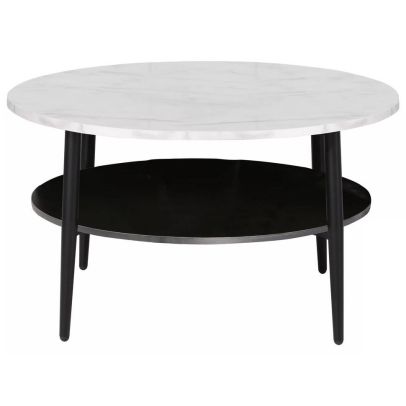Konferenčný stolík okrúhly ELLA A, čierny mat/biely efekt mramoru 2