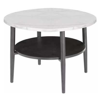 Konferenčný stolík okrúhly ELLA B, čierny mat/biely efekt mramoru