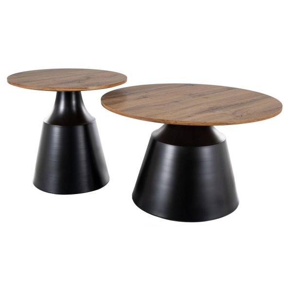 Set konferenčných stolíkov ITAKA BLACK, čierny mat/dub artisan