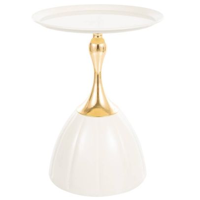 Konferenčný stolík okrúhly PIANA, biela+zlatá/biela