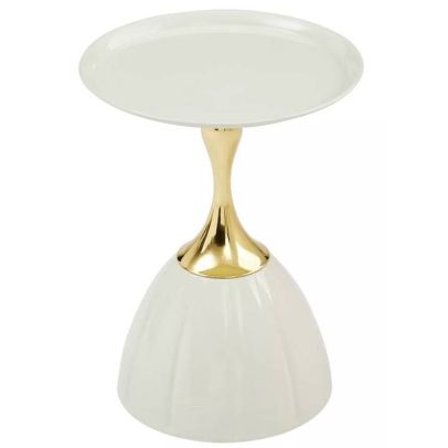 Konferenčný stolík okrúhly PIANA, biela+zlatá/biela 2