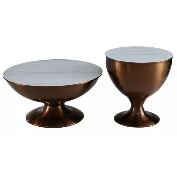 Set konferenčných stolíkov SALSA, medený lesk/biely efekt mramoru