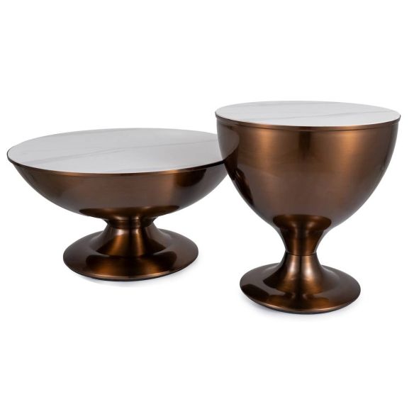 Set konferenčných stolíkov SALSA, medený lesk/biely efekt mramoru