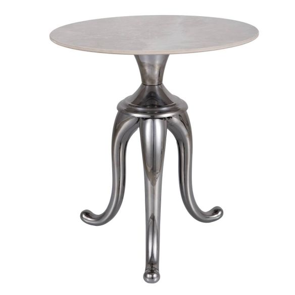 Konferenčný stolík okrúhly SNAKE, chróm/biely lesk efekt mramor