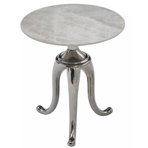 Konferenčný stolík okrúhly SNAKE, chróm/biely lesk efekt mramor