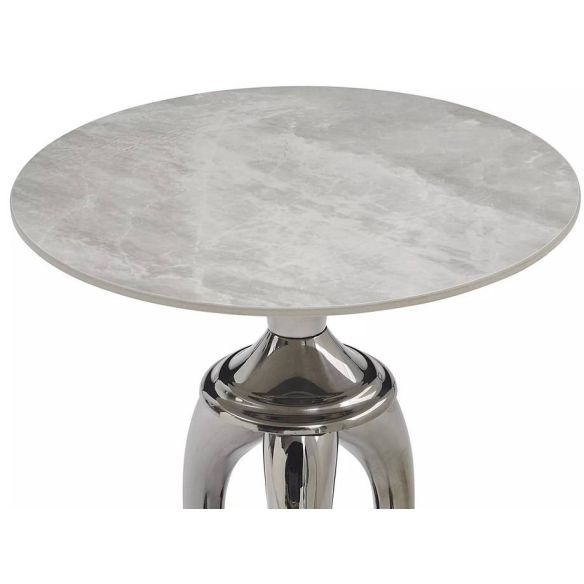 Konferenčný stolík okrúhly SNAKE, chróm/biely lesk efekt mramor