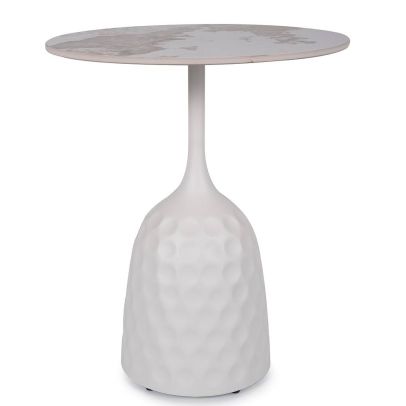 Konferenčný stolík okrúhly SALO A, biela/biely lesk efekt mramor