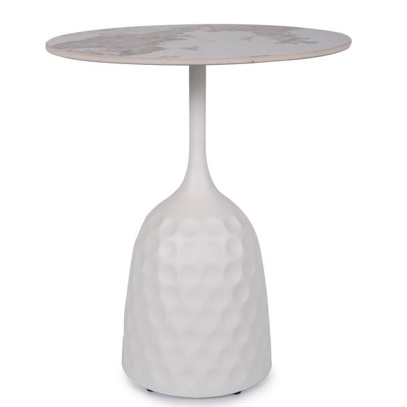 Konferenčný stolík okrúhly SALO A, biela/biely lesk efekt mramor